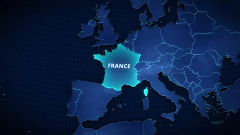 Digital 3D Europe Map Highlighting France Broadcast News Graphic 库存影片 339029178