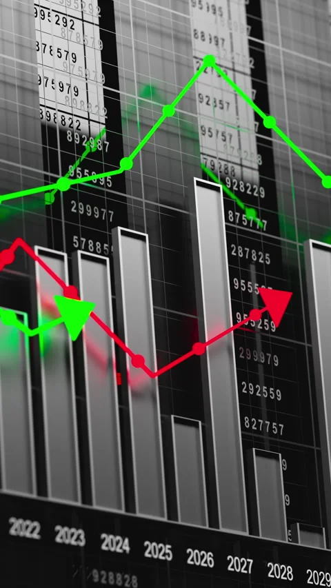 Digital 3D finance loop with neon stock charts and rising arrows. Stock-Footage 348019622