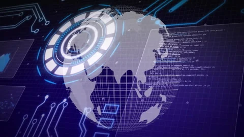Digital 3D globe rotating in high-tech U... | Stock Video | Pond5