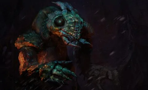 Digital 3d illustration of an alien bug creature in an abstract environment - Stock Illustration