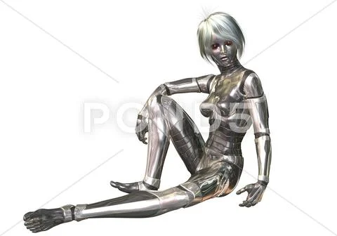 Digital 3D Illustration of a female Cyborg; Cutout on transparent Background Modello PSD
