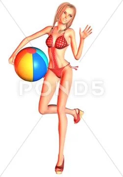 Digital 3D Illustration of a Toon Girl; Cutout on transparent Background PSD Template