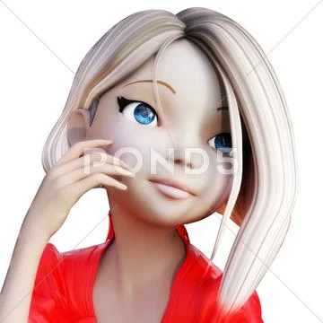 Digital 3D Illustration of a Toon Girl, Cutout on transparent Background PSD Template
