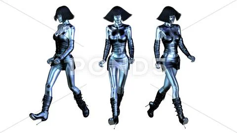 Digital 3D Illustration of walking Manikins; Cutout with Transparent Background Template PSD