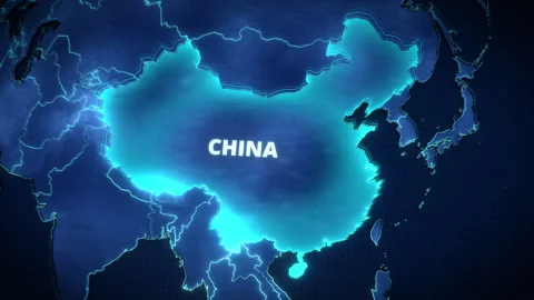 Digital 3D Map of China with Glowing Cyan Highlight Vidéo 334613180