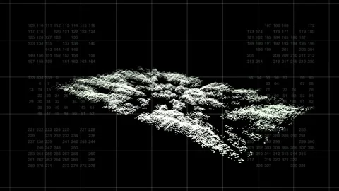 Digital 3D mapping surveillance technology HUD scans rotating terrain Stock Footage 327690278