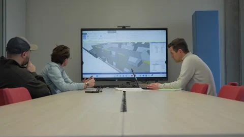 Digital 3D model architect design corporate team meeting modern conference room Stock Footage 332246888