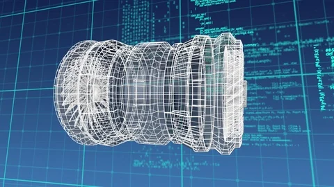 Digital 3D model of a turbine with program codes Stock Footage 111516427