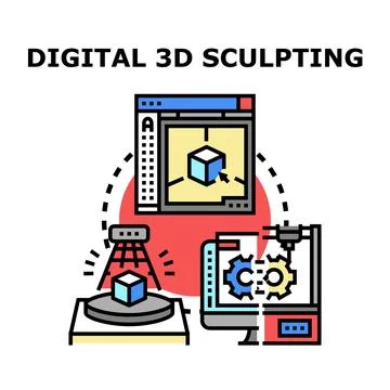 Digital 3d modeling, scanning, and printing process Stock Illustration