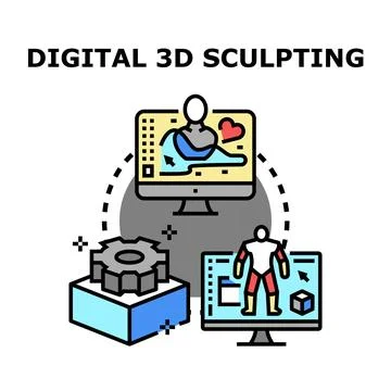 Digital 3d modeling software creating abstract human figures Illustrazione stock