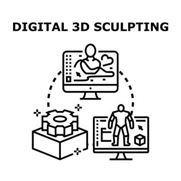 Digital 3d modeling software creating abstract human figures 스톡 일러스트