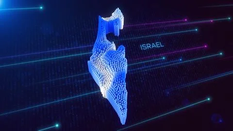 Digital 3D Perspective Dynamic Rippling Map of Israel in Blue and White Stock Illustration