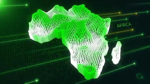 Digital 3D Perspective Dynamic Rippling Map of Africa in Green and White Stock Illustration