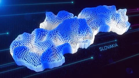 Digital 3D Perspective Dynamic Rippling Map of Slovakia in Blue and White Stock Illustration