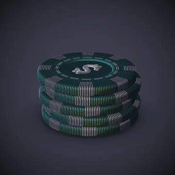 Digital 3D poker chips stack on gray background. Stock Illustration