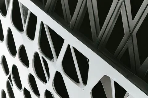 Digital 3D render of an abstract building facade with structural details Ilustración de archivo