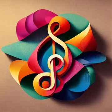 Digital 3D render of an abstract colorful music note shape Illustrazione stock