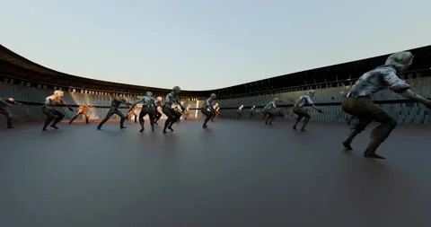 Digital 3D render animation of an undead Invasion in a futuristic stadium Stock Footage 337007061