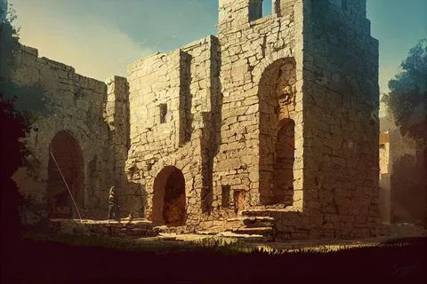 Digital 3D render of the beautiful fantasy ruins of a medieval castle in a fairy 스톡 일러스트