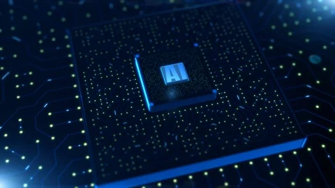 Digital 3d render of computer chip over circuit background with AI sign. AI(A Stock Footage 114688780