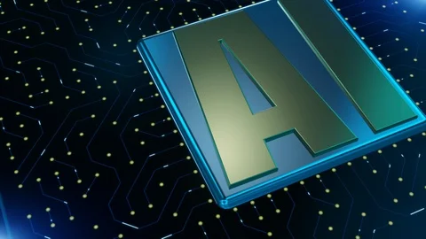Digital 3d render of computer chip over circuit background with AI sign. AI(A Stock Footage 114688885