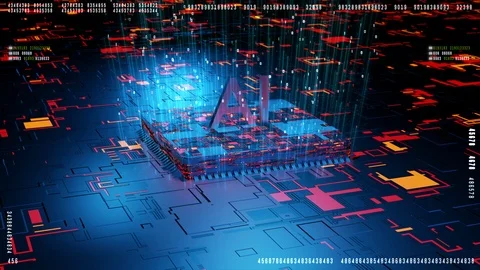 Digital 3d render of computer chip over circuit background with AI sign. AI(A Stock Footage 123578999