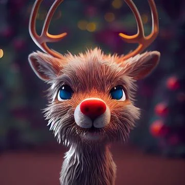 Digital 3D render of a cute adorable fluffy reindeer cartoon character イラスト素材