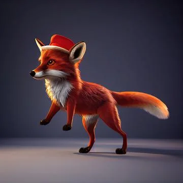 Digital 3D render of a cute orange fox with a Santa Claus hat Stock Illustration