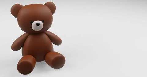 Digital 3D render of a cute smooth brown teddy bear figure on a white background Stock Illustration