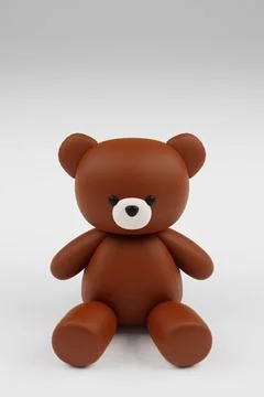 Digital 3D render of a cute smooth brown teddy bear figure on a white background Stock Illustration
