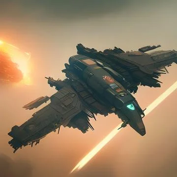 Digital 3D render of fantasy fighting spaceship in space 스톡 일러스트