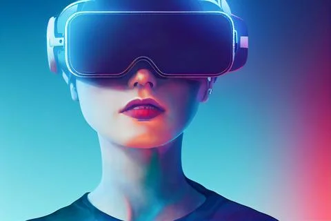 Digital 3D render of a female with a VR augmented reality headset Stock Illustration