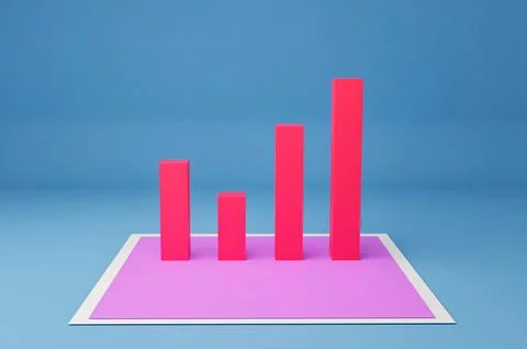Digital 3D render of pink bars of a statistical histogram Illustrazione stock