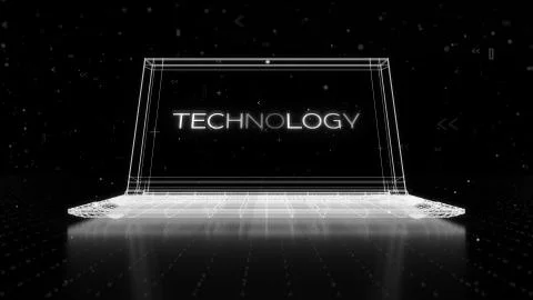 Digital 3d rendering with wireframe of notebook standing on reflective floor  Stock Illustration