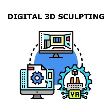 Digital 3d sculpting process and virtual reality design Stock Illustration