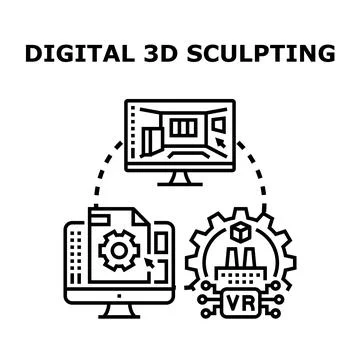 Digital 3d sculpting process and virtual reality design Stock Illustration