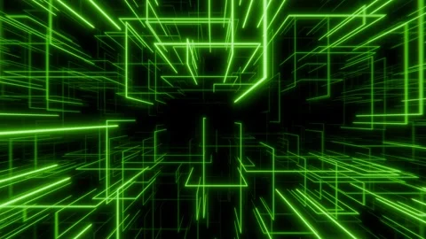 Digital 3D space with glowing green lines forming futuristic structures Stock Footage 333698891