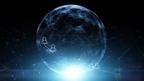 Digital 3d sphere with people icons looped animation Stock Footage 340238370