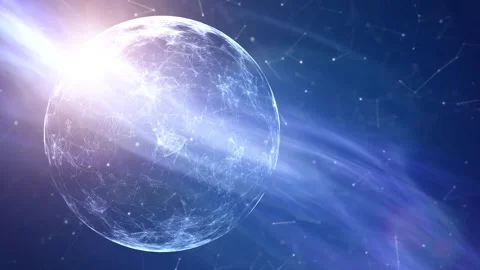 Digital 3d sphere technology with flicker lines dots motion Stock Footage 334817333