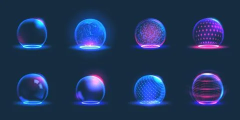 Digital 3d spheres. Technology background, abstract globe or shield, energy Stock Illustration