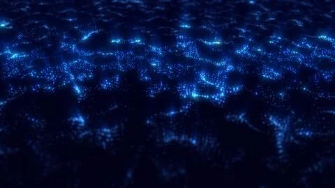 Digital 3D surface made of glowing blue dots. Futuristic tech terrain backg.. 스톡 일러스트