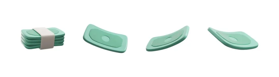 The digital 3D visualization of a stack of cash showing dollar bill on a white Stock Illustration