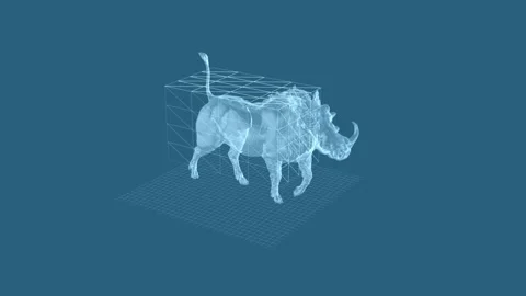 Digital 3D Warthog Model in Geometric Wireframe on Blue Background 库存影片 343036409