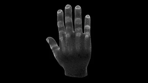 Digital 3D Wireframe Hand Model in Black Background with Intricate Details Stock Footage 341778581