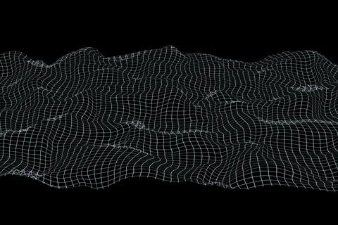 Digital 3D wireframe landscape, isolated on black background. Ideal for Stock Illustration
