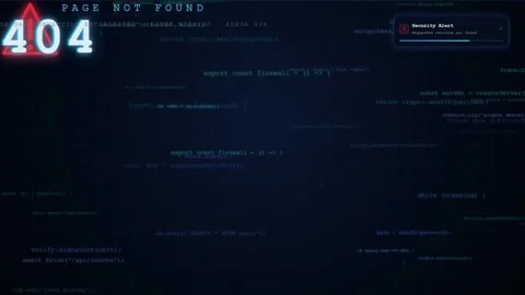 Digital 404 page not found error message with scrolling computer code on dark Stock Footage 345765894