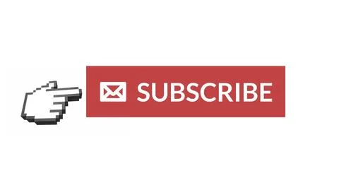 Digital 4k image shows "SUBSCRIBE" with envelope and pointing hand icons. Stock Photos