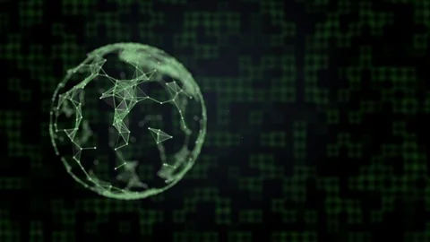 Digital 4k video of 3d rendered globe with surface in plexus connection over Stock Footage 121932376