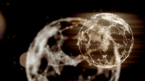 Digital 4k video of 3d rendered globe with surface in plexus connection inside Stock Footage 121935448