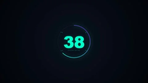 Digital 60 Number with Glowing Neon Circle and System Online Video stock 341674386